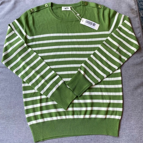GIL'B Women's Viscose Mix Breton Lightweight Striped Shoulder Buttons Sweater - Picture 1 of 7